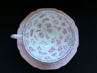 Antique Paragon Fortune Telling Teacup and Saucer Set in PINK c.  1935 2