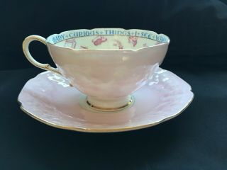 Antique Paragon Fortune Telling Teacup and Saucer Set in PINK c.  1935 5