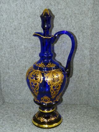 Italian Venetian Murano Glass Wine Decanter/jug W/24 Kt Gold – Pre - Owned