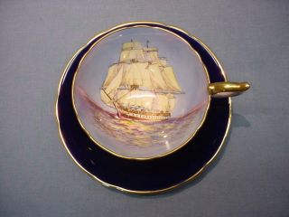 Vintage Aynsley Cobalt Blue " Clipper Ship " Teacup & Saucer