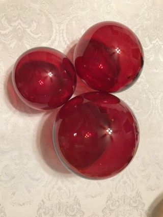 Blenko Glass Vintage Large Float Balls - Ruby Red - Set Of Three