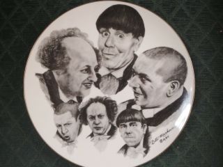3 Stooges Convention Plate Gold Edged Signed By Bill Markowski Rare