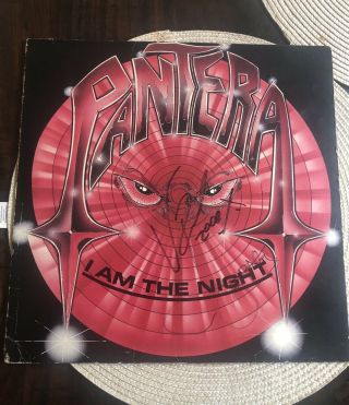 Pantera I Am The Night Signed Album Cover Dimebag Darrell Vinnie Paul Vintage