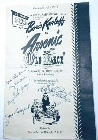 Vintage Playbill,  " Arsenic And Old Lace ",  1945 By Uso Camp,  U S Army,  Autographe