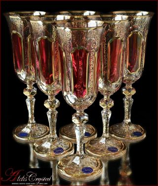 Bohemia Crystal Champagne Glasses 21 Cm,  180 Ml,  Versal Rubin 6 Pc