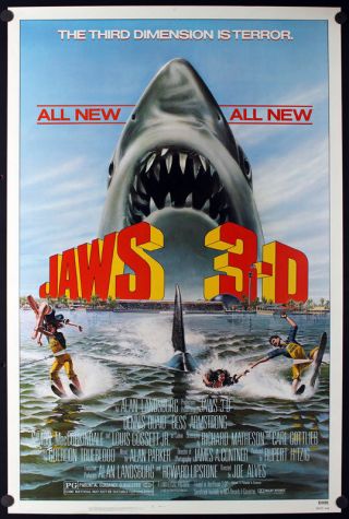 Jaws 3 - D 1983 Rolled One Sheet 3d Movie Poster 27x41 Cult Horror Sharp