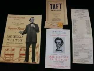1940 Raymond Massey Abe Lincoln In Illinois Taft Theater Program