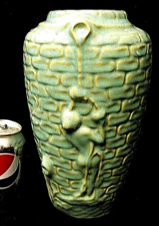 Rare Antique Zanesville Stoneware Art Pottery Rubbleware Vase Nude Water Maiden