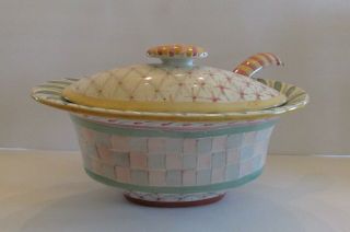Retired? Mackenzie - Childs Vintage Oval Large Lidded Soup Tureen With Ladle
