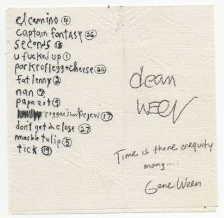 Ween Hand Signed Setlist 1992 On Napkin Dean And Gene Signatures
