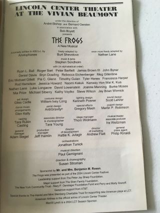 THE FROGS Playbill STEPHEN SONDHEIM / NATHAN LANE / RODGER BART NYC 2004 4