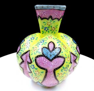 Thomas Webb Moroccan Persian Polychrome Enamel Lobed 7 " Square Neck Vase 1890