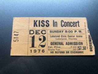 Kiss Concert Ticket Stub December 12,  1976 Lakeland Civic Center Florida Fl