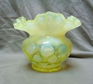 1930s Pre Wwii Vintage Fenton Topaz Vaseline Opalescent Glass Dot Optic Vase