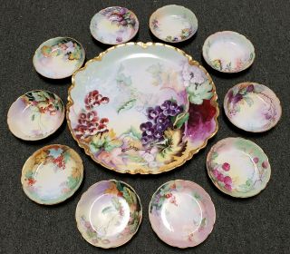 1906 French Haviland Limoges Porcelain Floral/fruit Motif Platter & Berry Bowls