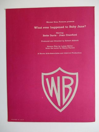 WHAT EVER HAPPENED TO BABY JANE? 1962 Rare WB promo booklet Bette Davis Crawford 3