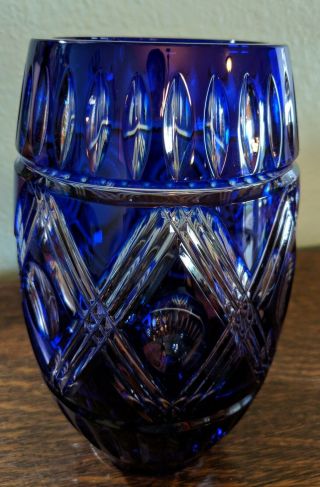 Waterford Crystal Cobalt Blue Cased Cut To Clear 8 " Vase Nib