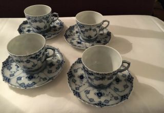 4 Coffee Cups & Saucer S Royal Copenhagen Blue Fluted Full Lace