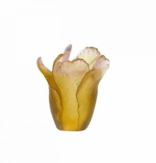 Daum Floral Tulip Small Vase Glass Made In France Amber 05158/c