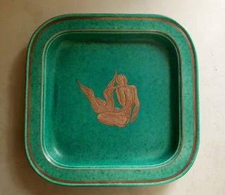 Gustavsberg Argenta Pottery Charger - Leda And The Swan - Silver Overlay