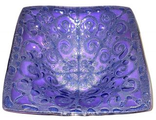 Large Signed Higgins Mid Century Modern Fused Glass Bowl Lavender & Blue