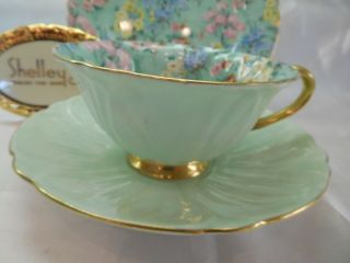 Shelley Melody Chintz Footed Oleander Cup,  Saucer And 7 " Plate - Gold Trim
