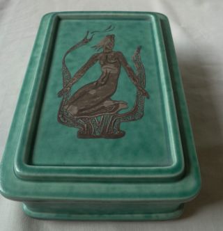 Gustavsberg Argenta Ceramic Lidded Box St.  Silver Inlay By Wilhelm Kage Sweden