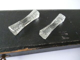 Boxed set of 12 antique crystal knife rests.  Pristine in wood box. 2