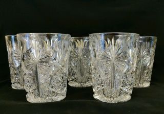 Set 5 Antique Abp Cut Glass American Brilliant Period Tumblers Dandelion,  Bonus