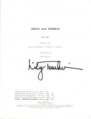 Lily Tomlin Signed Autographed Grace And Frankie Full Pilot Episode Script