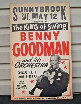 Vintage Benny Goodman Big Band Concert Poster Sunnybrook Ballroom Pottstown Pa