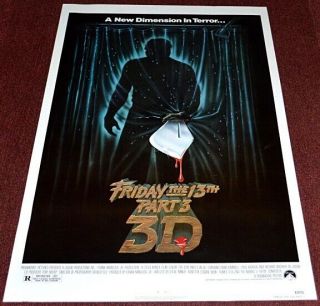 Friday The 13th Part 3 3d 1982 Orig.  Rolled Movie Poster Jason Voorhees Horror