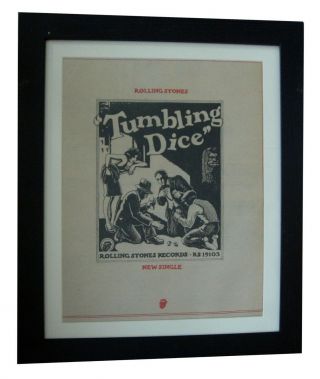 Rolling Stones,  Tumbling Dice,  Poster,  Ad,  Rare 1972,  Framed,  Fast World Ship