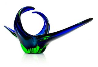 The Royal Majesty Of Glass Huge 54cm Wide Wing Murano Blue Electric Green Dish