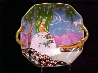 Vintage 9 " Noritake Morimura Nippon Art Deco Lady Vanity Blue Purple Luster Bowl