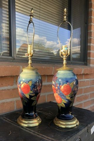 Vintage Moorcroft Pomegranate And Birds Lamps