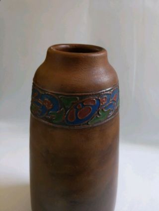 1920s California Faience Matte Brown Vase Deco Foral Motif 10