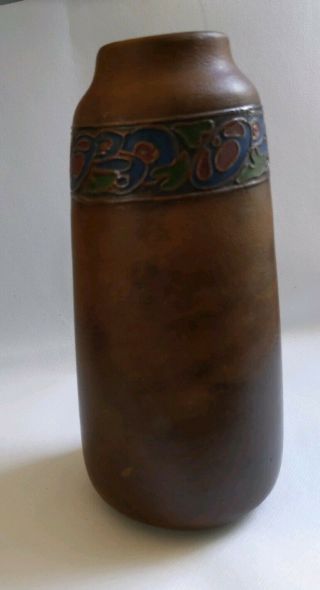 1920s California Faience Matte Brown Vase Deco Foral Motif 11
