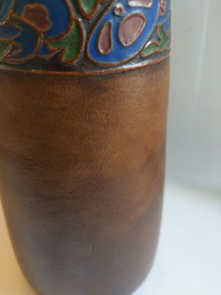 1920s California Faience Matte Brown Vase Deco Foral Motif 3