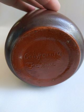 1920s California Faience Matte Brown Vase Deco Foral Motif 4