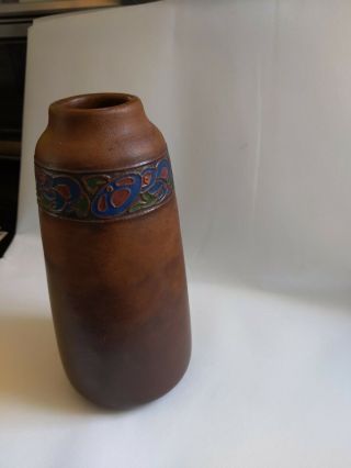 1920s California Faience Matte Brown Vase Deco Foral Motif 7