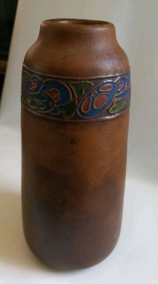 1920s California Faience Matte Brown Vase Deco Foral Motif 8