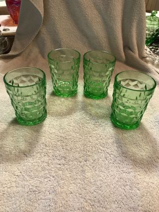 (4) Jeannette Cube/ Cubist Green 4 " - 9 Oz Water Tumblers -