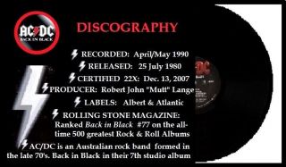 AC/DC Back in Black PLATINUM AWARD Certified RIAA 22 - X RARE EXTREME 6