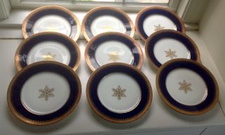 Charles Ahrenfeldt Ovington Bros Cobalt Dinner Plate Snowflake Set/9