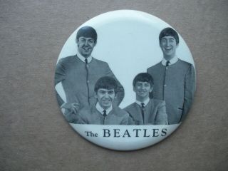 Beatles 1964 0riginal Pinback Button " The Beatles " Group Photo Pose 3.  5 " Wow