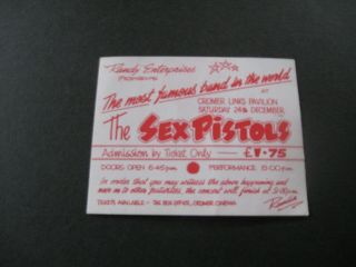 1977 Sex Pistols Full Uk Ticket For Cromer Links Pavilion - Ex