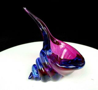 Murano Alfredo Barbini Art Glass Sommerso 5 1/2 " Conch Shell Bowl Ashtray 1950s