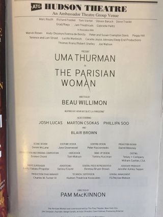 THE PARISIAN WOMAN PLAYBILL BOOK THEATRE YORK BROADWAY JAN 2018 Uma Thurman 2