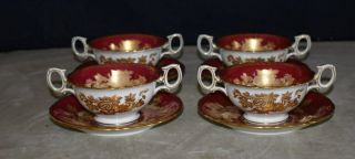 BEST SET OF 4 WEDGWOOD RUBY TONQUIN CREAM SOUP BOWLS W/SAUCERS 2